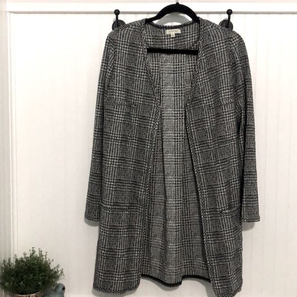 nwotMAX STUDIO Houndstooth Duster Jacket Open Front Knit UNLINED Pockets - Picture 2 of 5